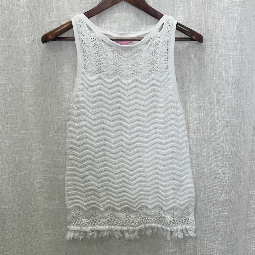 Lilly Pulitzer Sleeveless Crochet Knit Fringe Tank Top Size Medium